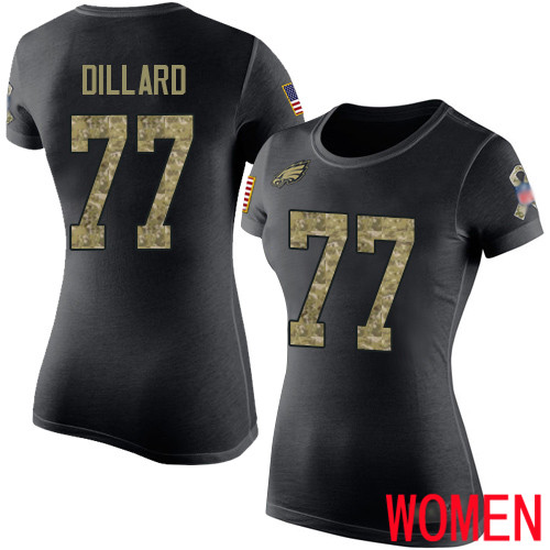 Women Philadelphia Eagles #77 Andre Dillard Black Camo Salute to Service NFL T Shirt
